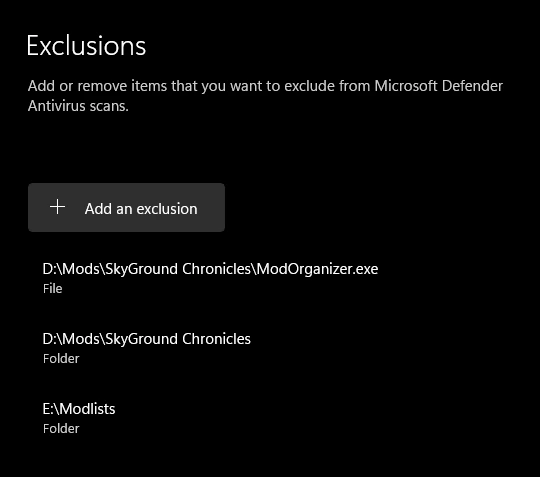 Antivirus exclusions